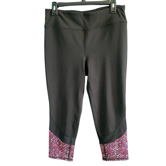 Gaiam Black Pink Mesh Yoga Capri Legging Women's Large - Picture 1 of 8